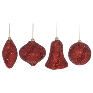 Vianočné ozdoby - ps červené gliter rôzne tvary 8 cm, set 2ks