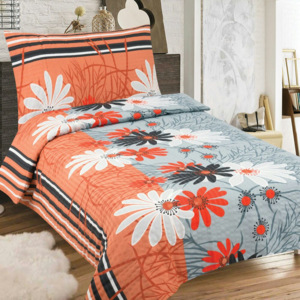 Home of Dream Krepové obliečky Blanka 3-dielna sada Orange&Gray Flowers 70x90 40x50 140x200