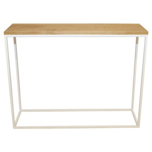 Biely konzolový stolík s doskou z dubového dreva Take Me HOME, 100 × 30 cm
