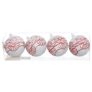 Vianočné gule - ps bielo/červené 70 mm, set 4ks