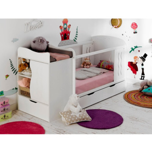 Detská biela variabilná posteľ s úložnou zásuvkou a komodou BÉBÉ Provence Combo Belem