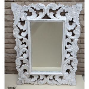Zrkadlo z exotického dreva - biele 60x80 cm