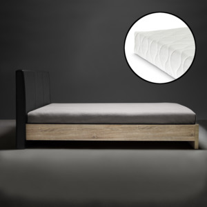 Corium® Moderná čalúnená posteľ - drevený rám + matrac 200 x 140 cm