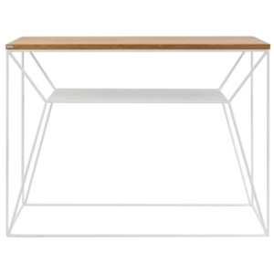 Biely konzolový stolík s doskou z dubového dreva Take Me HOME Maximo, 100 × 30 cm
