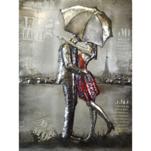 Kovový obraz - Zaľúbenci v daždi 2, 75x100 cm