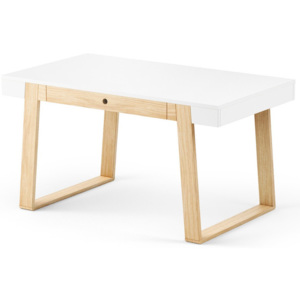 Stôl z dubového dreva s bielou doskou a bielymi detailmi Absynth Magh, 140 × 80 cm