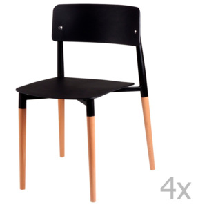 Sada 4 čiernych jedálenských stoličiek s drevenými nohami sømcasa Claire