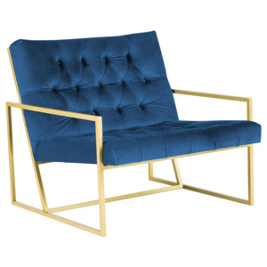 Modré kreslo s konštrukciou v zlatej farbe Mazzini Sofas Bono