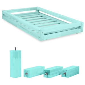 Set modrej zásuvky pod posteľ a 4 predĺžených nôh Benlemi, pre posteľ 80 x 160 cm