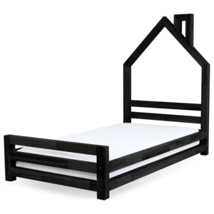 Detská čierna posteľ z borovicového dreva Benlemi Wally, 90 × 160 cm