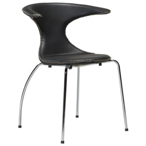 Čierna kožená jedálenská stolička s pochrómovanou podnožou DAN–FORM Flair