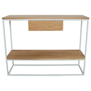 Biely konzolový stolík s doskou z dubového dreva Take Me HOME Lubin, 100 × 30 cm
