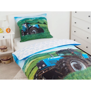 Licenčné obliečky s 3D fototlačou Modrý traktor 140x200