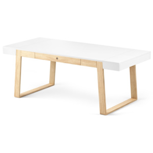 Stôl z dubového dreva s bielou doskou a bielymi detailmi Absynth Magh, 198 × 100 cm