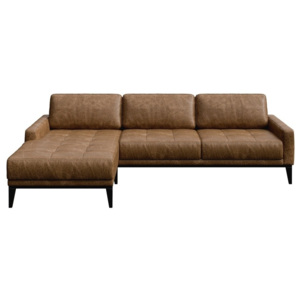 Hnedá kožená pohovka s leňoškou na ľavej strane MESONICA Musso Tufted