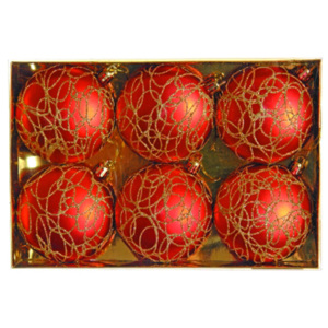 Vianočné gule - pp červeno/zlaté 80 mm - ploché, set 6ks