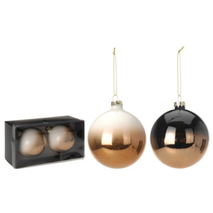 Vianočné gule - sklenené, čierne/medené 80 mm, set 2ks