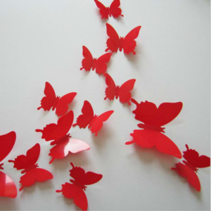 FLY Samolepka na stenu "Plastové 3D Motýle - Červené" 12ks 5-10 cm