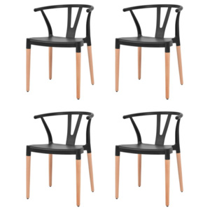 Jedálenské stoličky 4 ks,čierne, plastové sedadlo, oceľové nohy