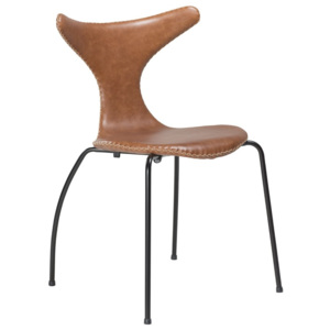 Hnedá kožená jedálenská stolička s čiernou kovovou podnožou DAN–FORM Dolphin