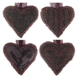 Srdce s korálkami 9x9 cm - čierno/fialové, 1ks