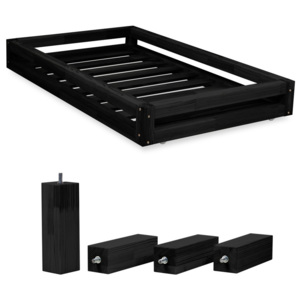 Set čiernej zásuvky pod posteľ a 4 predĺžených nôh Benlemi, pre posteľ 80 x 160 cm