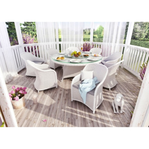 Záhradný ratanový set stôl a stoličky ROYAL WHITE