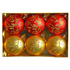 Vianočné gule - pp červeno/zlaté 80 mm - ploché, set 6ks