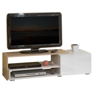 Hnedý televízny stolík s bielymi zásuvkami Symbiosis Albert, šírka 120 cm