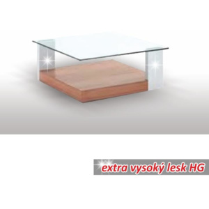 TEMPO KONDELA Konferenčný stolík, slivka/biela extra vysoký lesk HG/sklo, EMIL