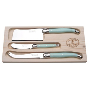 3-dielna sada tyrkysových nožov na syry v drevenom balení Jean Dubost