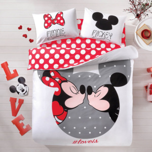 Bavlnené obliečky s plachtou na dvojlôžko TAC Mickey&Minnie, 200 × 220 cm