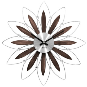 Drevené strieborné hodiny LAVVU CRYSTAL Flower LCT1110, 50cm