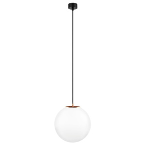 Biele stropné svietidlo s čiernym káblom a detailom v medenej farbe Sotto Luce Tsuri, ∅ 30 cm