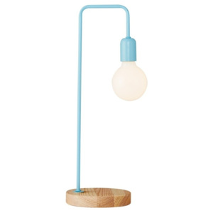 Svetlomodrá stolová lampa s dreveným podstavcom Valetta