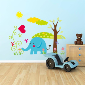 ZooYoo Samolepka na stenu "Farebný slon so stromom" 46x36 cm