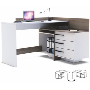 TEMPO KONDELA Univerzálny PC stôl, rohový, biela/tmavý dub, TALE