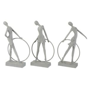 Gymnastka postava šedá socha dekorácia 3ks set YELLOW MELLOW