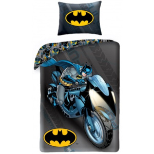 Halantex · Bavlnené posteľné obliečky - posteľná bielizeň - Batman na motorke - 140 x 200 + 70 x 90 cm