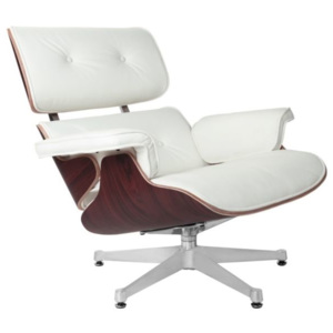 Kreslo VIP inšpirované Lounge Chair biela koža strieborná/biela/palisander