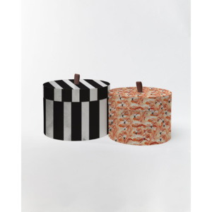 Sada 2 okrúhlych úložných boxov zo zamatu Velvet Atelier Stripes
