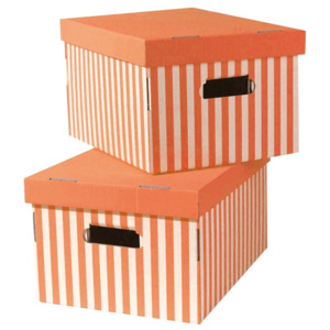 Set 2 úložných škatúľ Stripes, oranžová