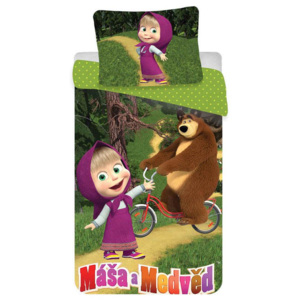 Detské posteľné obliečky Máša a medveď na bicykli