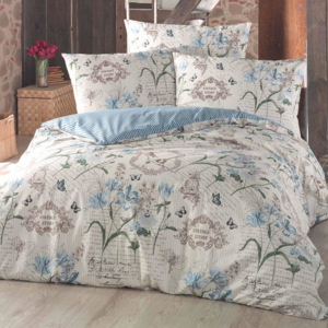 Bavlnené posteľné obliečky Valerie modré francúzska posteľ