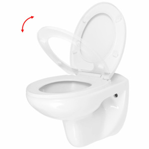 Závesné WC so sedadlom s pomalým sklápaním, keramické, biele