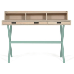 Pracovný stôl z dubového dreva so zelenými kovovými nohami HARTÔ Hyppolite, 120 × 55 cm