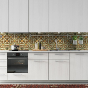 Kuchynská zástena KitchenWalls - RETRO FLOWER (300 x 60 cm)