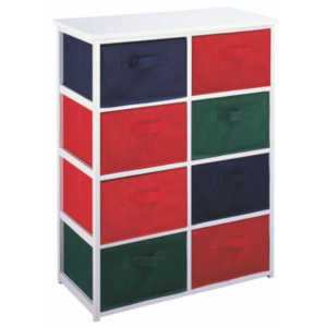 TEMPO KONDELA Viacúčelová komoda s úložnými boxami z látky, biely rám/farebné boxy, COLOR 95