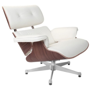 Kreslo VIP inšpirované Lounge Chair biela koža strieborná/biela/orech