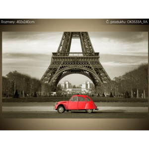 Samolepiaca fólia Červené auto pred Eiffelovou vežou v Paríži 402x240cm OK3533A_9A